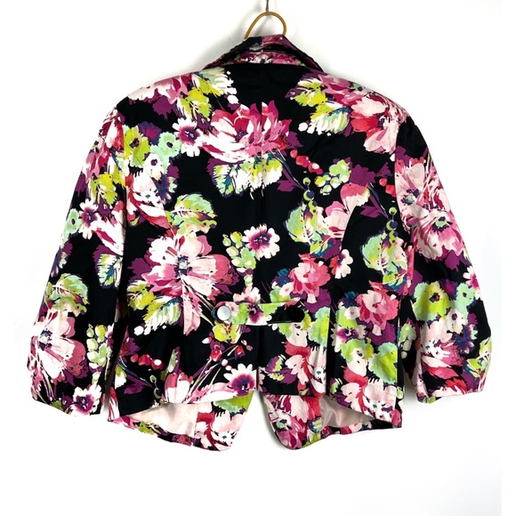 Candie’s Juniors Abstract Floral Line 3/4 Sleeve Cropped Blazer Sz: L - Picture 2 of 10